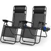 2Packs Zero Gravity Lounge Chair w/ Dual Side Tray 330lbs Load Foldable Recliner Chair w/ Stress Relief Pillow Patio Poolside Beach Lying Chair