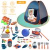 56Pcs Kids Camping Toy Set With Playtent Pretend Oil Lamp Telescope Bonfire Compass Role Play Camping Set For Over 3 Years Old Boy Girl Toddlers Campi