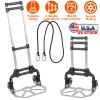 Folding Luggage Cart Foldable Hand Truck Portable Dolly Aluminum Alloy Trolley w/ 3 Height Adjustment Telescopic Handle Elastic Rope 165LBS Capacity