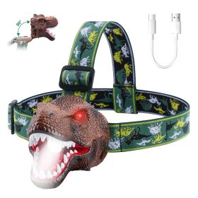 Dinosaur Headlamp Kids Headlight Dinosaur Flashlight with Realistic Roar Sound 4 Modes Adjustable Headband Kid Camping Gear Unique Gifts for Boys