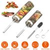 2Pack Rolling Grill Baskets BBQ Net Tubes Stainless Steel Barbecue Grill Grates with 2 Handles 2 Hooks Cleaning Brush for Vegetable Fish Meat Food Cam