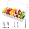 Condiment Server with 5 Removable Compartments Transparent Serving Tray Container with Lid Ice Serving Bowl for Bar Party Garnish Tray with Spoon Fork