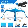 Beach Canopy Tent 10x10ft Sun Shelter Family Beach Tent Outdoor Shade UPF50+ with Sandbag Foldable Poles Carry Bag for Camping Trip Fishing Picnic