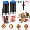 2Pcs Gravity Sensing Salt and Pepper Grinder Automatic Electric Salt Mill Grinder With Built-in LED Lights Adjustable Coarseness One Hand Operation Ba