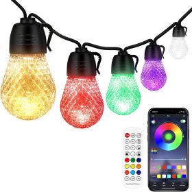 52.5FT Colorful Outdoor String Lights Smart RGB LED Patio Lights IP66 Waterproof Dimmable Hanging Light Bulbs with APP/ Remote Control 15 Bulbs