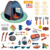 56Pcs Kids Camping Toy Set With Playtent Pretend Oil Lamp Telescope Bonfire Compass Role Play Camping Set For Over 3 Years Old Boy Girl Toddlers Campi