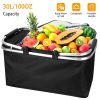 30L Insulated Picnic Basket Cooler Collapsible Food Delivery Storage Bag Grocery Market Basket Heat & Cool Insulation w/ Aluminum Handles