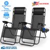 2Packs Zero Gravity Lounge Chair w/ Dual Side Tray 330lbs Load Foldable Recliner Chair w/ Stress Relief Pillow Patio Poolside Beach Lying Chair