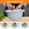 Multifunctional Mixing Bowl with Lid Set 3 Replaceable Graters Food Strainer and Colander Fruit Vegetable Washing Basket Stainless Steel