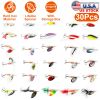 30Pcs Fishing Lures Kit Metal Spoon Lures Hard Spinner Baits w/ Single Triple Hook for Trout Bass Salmon with Free Tackle Box