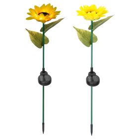 2Pcs Solar Powered Sunflower Lights 10 LED Decorative Stake Lamp IP65 Waterproof Pathway Landscape Lights For Garden Patio Yard Walkway