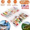 30Pcs Fishing Lures Kit Metal Spoon Lures Hard Spinner Baits w/ Single Triple Hook for Trout Bass Salmon with Free Tackle Box