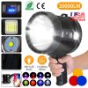 30000LM Rechargeable LED Searchlight IPX6 Waterproof Portable Handheld Spotlight Flashlight with 3 Color Filter Lens 6 Lighting Modes