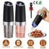 2Pcs Gravity Sensing Salt and Pepper Grinder Automatic Electric Salt Mill Grinder With Built-in LED Lights Adjustable Coarseness One Hand Operation Ba