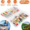 30Pcs Fishing Lures Kit Metal Spoon Lures Hard Spinner Baits w/ Single Triple Hook for Trout Bass Salmon with Free Tackle Box