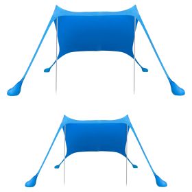 6.5x6.5FT Foldable Beach Canopy Tent Collapsible Shade Sail Sun Protection Windproof Shelter 4 Sandbag 2 Pole Portable Storage Bag Rectangle Blue