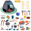 56Pcs Kids Camping Toy Set With Playtent Pretend Oil Lamp Telescope Bonfire Compass Role Play Camping Set For Over 3 Years Old Boy Girl Toddlers Campi