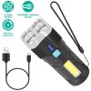 Rechargeable Flashlight LED Floodlight Torch w/Strap Super Bright Flashlight w/4 Light Modes for Emergency Camping