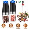 2Pcs Gravity Sensing Salt and Pepper Grinder Automatic Electric Salt Mill Grinder With Built-in LED Lights Adjustable Coarseness One Hand Operation Ba