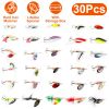 30Pcs Fishing Lures Kit Metal Spoon Lures Hard Spinner Baits w/ Single Triple Hook for Trout Bass Salmon with Free Tackle Box