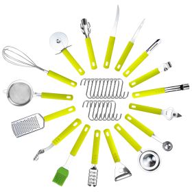 34 Pcs Kitchen Cooking Utensils Set Stainless Steel Kitchen Gadget Tools Core Removal Potato Peeler Whisk Pizza Cutter Steak Knife Bottle Opener