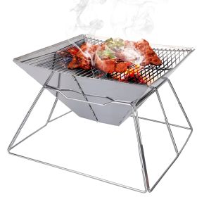 Foldable BBQ Grill Charcoal Barbecue Stove Portable Stainless Steel Campfire Stove Pit Wood Burner with Storage Bag for Camping Picnic Outdoor Party