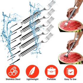 5Pcs 2 in 1 Watermelon Cutter Slicer Fork Stainless Steel Dual Head Watermelon Fruit Cutting Fork Knife For Summer Family Gathering Friend Party Campi