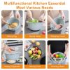 Multifunctional Mixing Bowl with Lid Set 3 Replaceable Graters Food Strainer and Colander Fruit Vegetable Washing Basket Stainless Steel