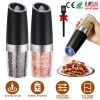 2Pcs Gravity Sensing Salt and Pepper Grinder Automatic Electric Salt Mill Grinder With Built-in LED Lights Adjustable Coarseness One Hand Operation Ba