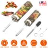 2Pack Rolling Grill Baskets BBQ Net Tubes Stainless Steel Barbecue Grill Grates with 2 Handles 2 Hooks Cleaning Brush for Vegetable Fish Meat Food Cam