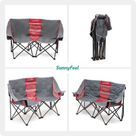 SUNNYFEEL Folding Double Camping Chair, Oversized Loveseat Chair, Heavy Duty Portable/Foldable Lawn Chair with Storage for Outside/Outdoor/Travel/Picn