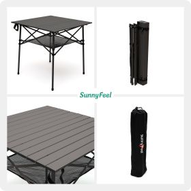 SUNNYFEEL Outdoor Folding Table | Lightweight Compact Aluminum Camping Table, Roll Up Top 4 People Portable Camp Square Tables with Carry Bag for Picn