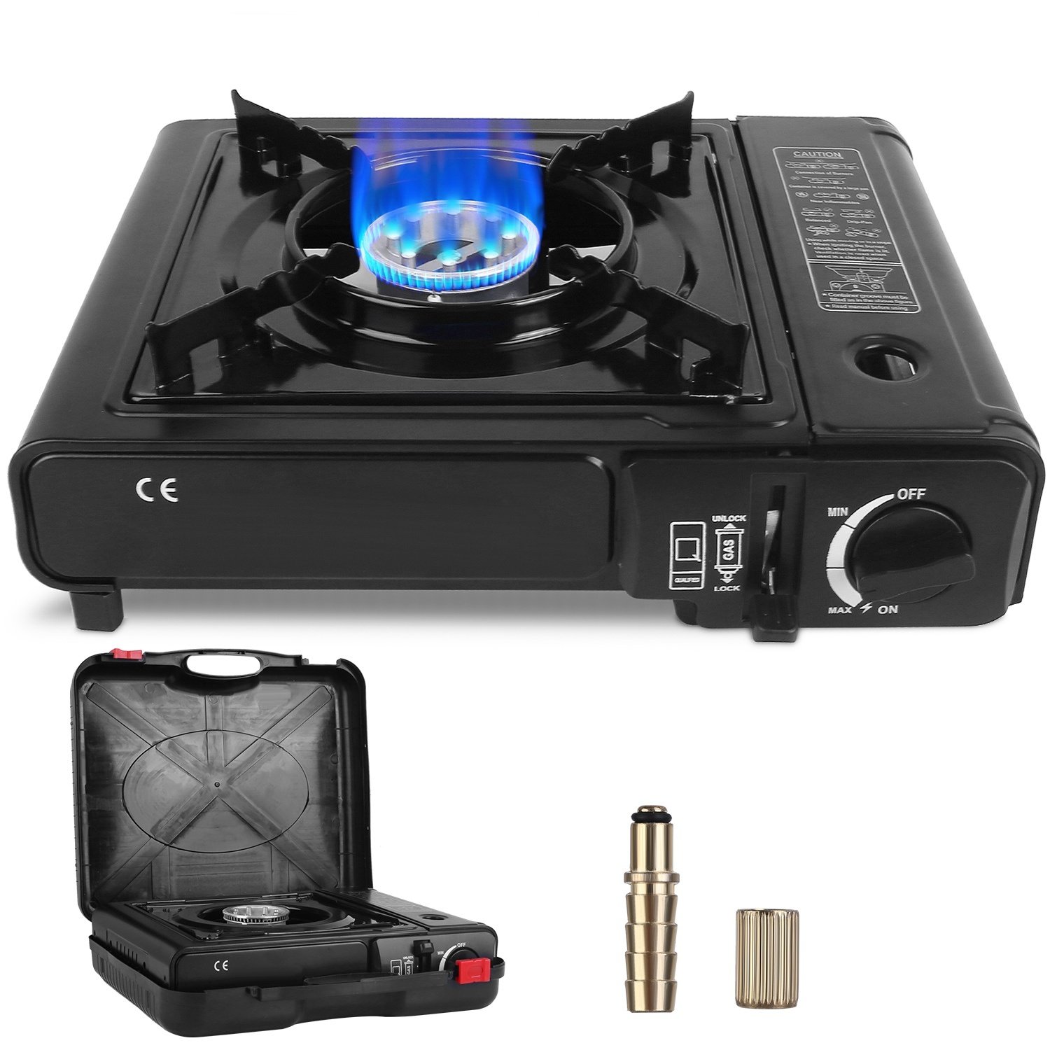 3300W Portable Camping Stove Butane Canister Dual Fuel Burner Piezo Electric Ignition Single Burner with Automatic Tank Ejection Overpressure Cut Off 3300W Portable Camping Stove Butane Canister Dual Fuel Burner Piezo Electric Ignition Single Burner with Automatic Tank Ejection Overpressure Cut Off