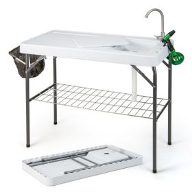 Portable Camping Fish Cleaning Table with Grid Rack and Faucet