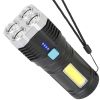 Rechargeable Flashlight LED Floodlight Torch w/Strap Super Bright Flashlight w/4 Light Modes for Emergency Camping