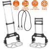 Folding Luggage Cart Foldable Hand Truck Portable Dolly Aluminum Alloy Trolley w/ 3 Height Adjustment Telescopic Handle Elastic Rope 165LBS Capacity