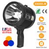 30000LM Rechargeable LED Searchlight IPX6 Waterproof Portable Handheld Spotlight Flashlight with 3 Color Filter Lens 6 Lighting Modes