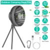 Portable Camping Fan Rechargeable Battery Powered Foldable Tripod Fan for Tent with Hanging Hook Carabiner Personal Desk Fan with 3 Speed Setting for