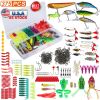 375Pcs Fishing Baits and Tackle Box Saltwater Freshwater Fishing Lures Kit Lifelike Popper Crankbaits Crickets Frogs Spoon Lures Maggots