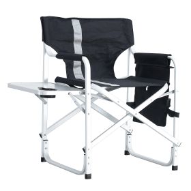 1-piece Padded Folding Outdoor Chair with Side Table and Storage Pockets; Lightweight Oversized Directors Chair for indoor;  Outdoor Camping;  Picnics (Color: Black+ Gray)