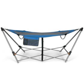 Portable Folding Hammock with Hammock Stand (Color: Blue)