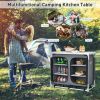 Portable Camping Kitchen Table with Storage Shelves